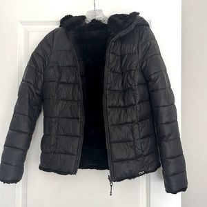 Be Boundless hooded, reversible faux fur jacket